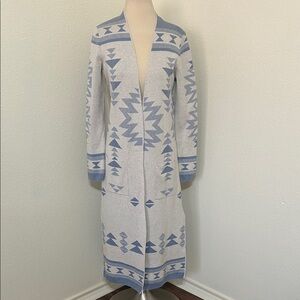 Southwest Blue and Cream Long Women's Sweater Duster M Medium